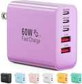 USB C Charger Block, 60W 5-Port Type C Charger Fast Charging Block, USBC USB Multiple Port Wall Charger Plug Adapter for iPhone 17/Air/16/15/14/13/12/11 Pro Max, Samsung Galaxy, iPad, Tablet (Purple)