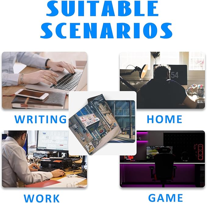 Desk Mat, Anime Summer Street Scenery Extended Gaming Mouse Pad Large, 35.4"x15.7" Big Mouse Pad with Non-Slip Base and Stitched Edge, Long Computer Keyboard Mouse Mat for Home Office Work