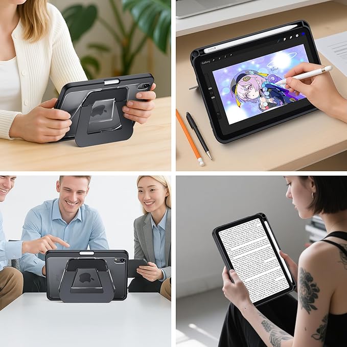 Case for iPad mini 7 A17 Pro 2024/iPad Mini 6 2021 8.3 Inch/iPad mini 7th/6th Gen Case,Dual Multi-Angle Adjustable Kickstand Protective Cover with Built-in Pencil Holder,Hard Backplate,Black