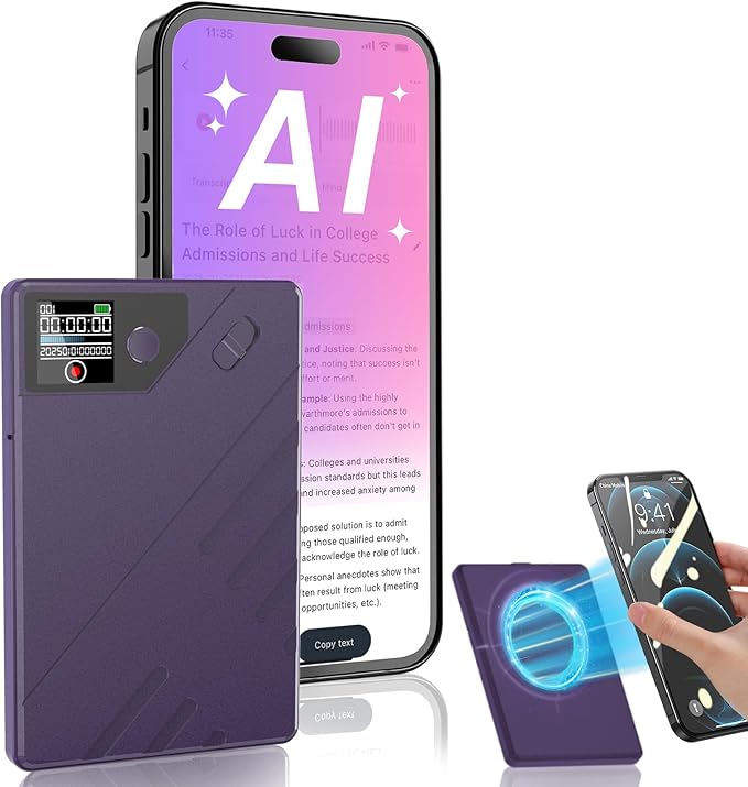 AI Voice Recorder, ChatGPT Transcribe & Summarize, 112 Languages Digital Voice Recorder, Noise Reduction Portable Dictaphone, 64GB HD Recording Device for Meetings, Lectures, Calls, Interviews