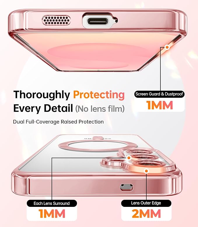 Meifgino Magnetic Case with Removable Phone Ring Stand for Samsung Galaxy S25 Plus, [Glitter Card & Wrist Strap] [MagSafe Compatible] [Built in Mirror] Phone Ring Stand + Phone Case Kit, Rose Gold