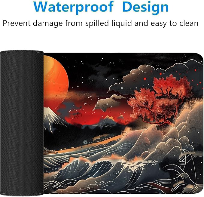 Japanese Waves Gaming Mouse Pad Watercolor Waves Mousepad XL Large Gaming Mouse Pad Laptop Keyboard Mat Desk Pad 31.5"x11.8" Office Home Decor for Women Girl