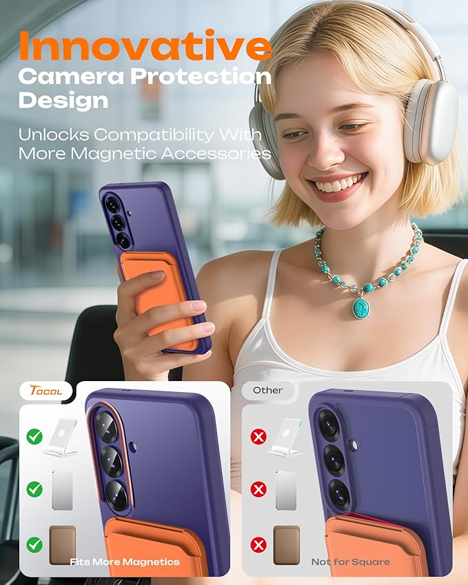 TOCOL for Samsung Galaxy S26 Case, Compatible with Magsafe, Full Camera Protection, Built-in Magnetic Ring, Drop Protection, Translucent Matte Phone Case for S26 6.3 inch (Midnight Purple)