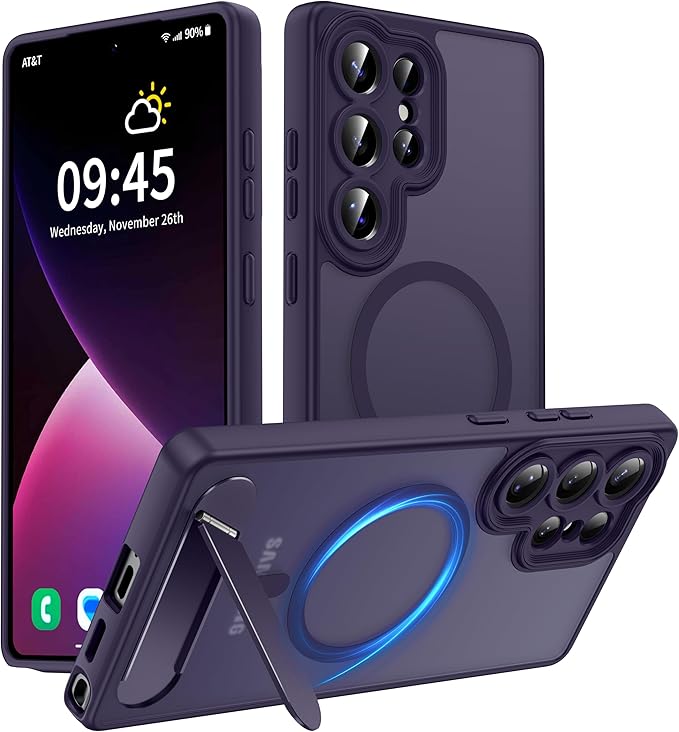 Magnetic for Samsung Galaxy S25 Ultra Case, [Compatible with MagSafe][Full Camera Protection][Built-in Invisible Kickstand] Translucent Matte Phone Case for S25 Ultra 6.9" - Purple