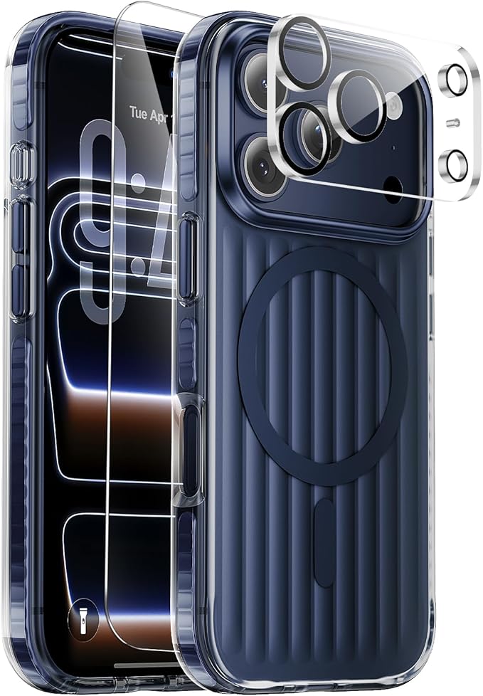 Magnetic Cooling Case for iPhone 17 Pro Max, with Air Vortex Heat Dissipation Technology, Anti-Fingerprint, Fit for MagSafe, Military-Grade Bumper, Included Camera Lens & Screen Protector,Deep Blue