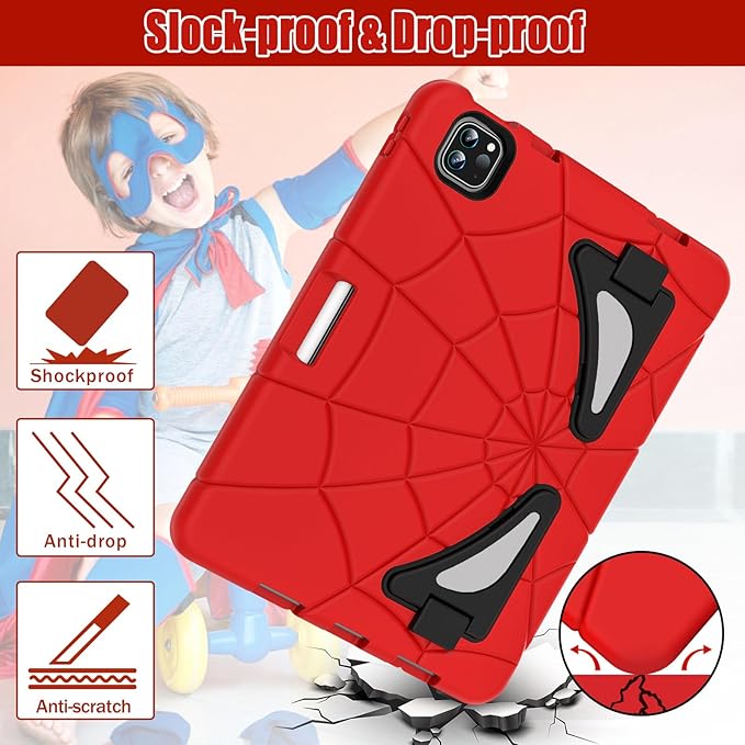 AKABEILA Compatible with Apple iPad Pro 11 inch(2018)/Apple Air 4 10.9(2020)/Air 5 10.9(2022)/Air 6 M2 (2024)/Air 7 M3 (2025) Tablet Case，Cover with Kickstand for Kids Children Boys Babies Red Black
