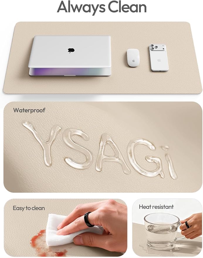 YSAGi Leather Desk Pad Protector, Office Desk Mat, Large Mouse Pad, Non-Slip PU Leather Desk Blotter, Waterproof Laptop Desk Writing Pad for Office and Home (23.6" x 13.8", Eggshell)