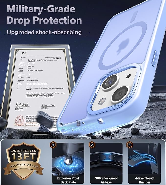 Newfuture Magnetic for iPhone 15 Case [Compatible with Magsafe] [Military Grade Drop Protection] Translucent Matte Anti-Fingerprint Shockproof Phone Case for iPhone 15 6.1 inch, Blue