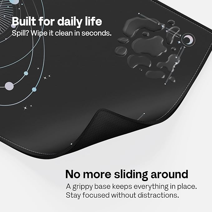 Pixio Mouse Pads - 36 x 16 inch XXL Cosmic Orbit Black Multifunctional Large Desk Mats for Gaming, Office, Desktop Anti-Slip Waterproof Washable Computer Mouse Mat