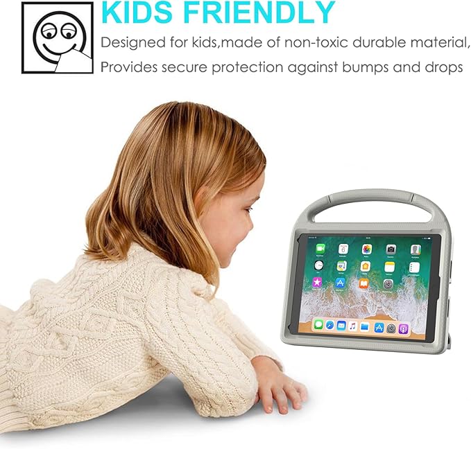 SUPLIK Kids Case for iPad 5th/6th Generation (9.7-inch, 2017/2018), iPad Air 2 Case with Screen Protector, iPad Pro 9.7 Durable Shockproof Protective Cover with Handle Stand for Kids, Gray