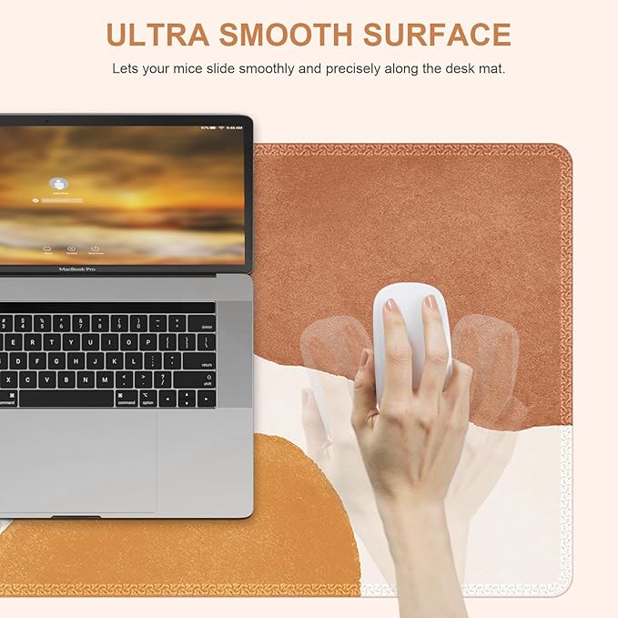 HAOCOO Boho Desk Mat, Computer Desk Pad, Large Mouse Pad for Desk, XXL Gaming Mousepad Cute for Desktop with Non-Slip Base, Waterproof Laptop Keyboard Mat for Office Home, Brown Beige
