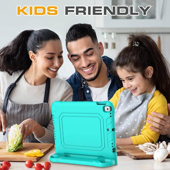 Kids Case for iPad 9th/8th/7th Generation 10.2 Inch 2021/2020/2019, Case for iPad Air 3rd Gen/Pro 10.5 Inch, Durable Shockproof Cover with Screen Protector for iPad 10.2 & 10.5, Cyan