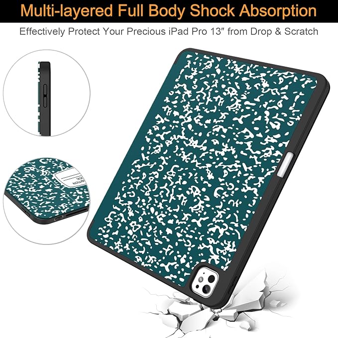 Soke Case for New iPad Pro 13 Inch (M5/M4, 2025/2024 Release), with Pencil Holder Trifold Stand Shockproof [Support Apple Pencil Charging + Auto Wake/Sleep], Soft TPU Back Cover, Book Teal