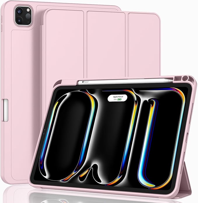 ZryXal New iPad Pro 13 Inch Case (M5) 2025 / (M4) 2024 with Pencil Holder, Smart iPad Case [Support Pencil Pro and Pencil (USB-C)], Support Touch ID and Auto Wake/Sleep (New Pink)