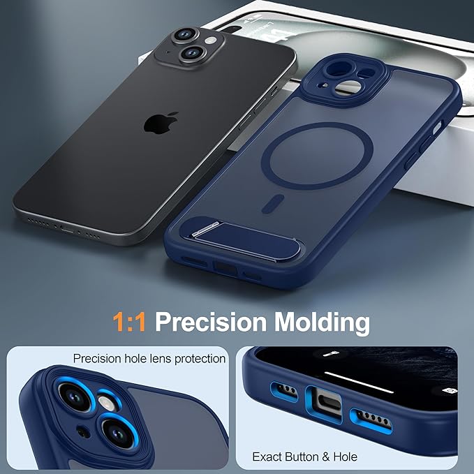 Magnetic Compatible with iPhone 15 Plus Case, [Built-in Kickstand][Full Camera Protection][Compatible with MagSafe][Anti-Fingerprint] Shockproof Phone Case for iPhone 15 Plus 6.7",Blue