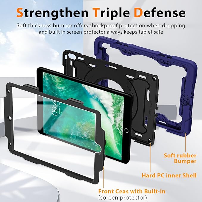 ROISKIN for iPad Pro 10.5 Case 2017/iPad Air 3rd Generation Case 2019, Rugged Heavy Duty Protective Cover with Screen Protector Pencil Holder, 360° Swivel Stand/Handle, Shoulder Strap for Kids