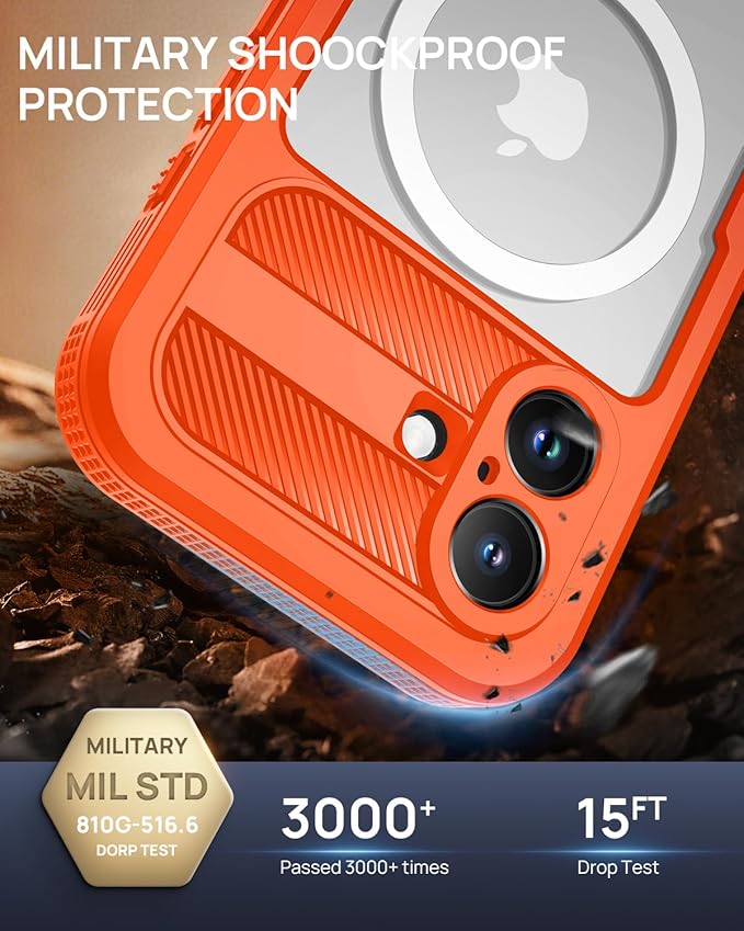 Lanhiem Magnetic for iPhone 17 Case, IP68 Waterproof, Dustproof, Compatible with Magsafe, Built-in Screen Protector, Full Body, Heavy Duty, Rugged Phone Cover, 6.3 inch, Cosmic Orange