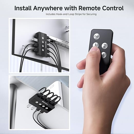 Cable Matters 4 Port USB 3.0 Switch USB Sharing Switch for 4 Computers and USBA Peripherals - Button or Wireless Remote Control Switching - Includes a USBC Adapter for USBC USB4 and Thunderbolt 4