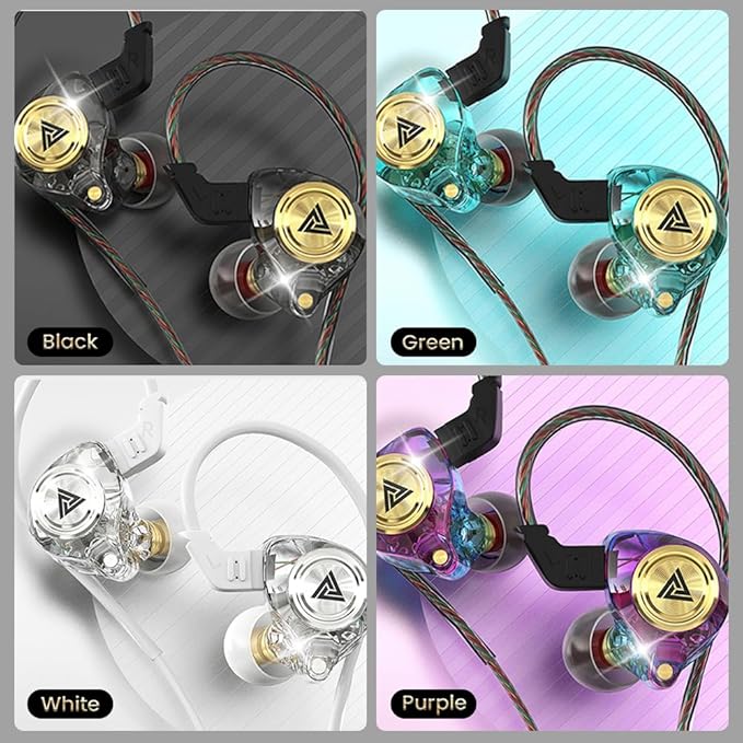Wired Gaming Earbuds 4 Pack, Ak3file in Ear Monitors, Deep Bass Sound Wired Earbuds, HiFi in Ear Headphones with 1DD 10mm Dynamic Driver, IEM for Music Gaming Video Calling (Four Colors)