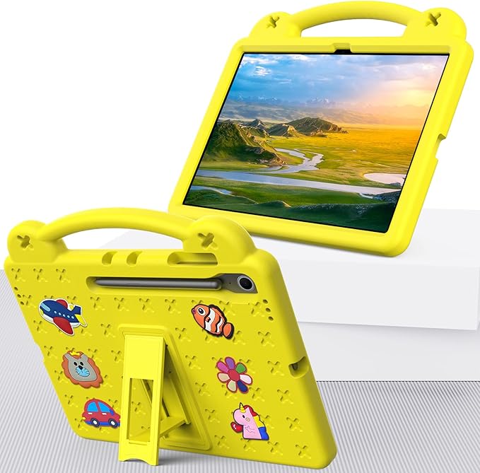 AKABEILA Compatible with Samsung Galaxy Tab A11+ 2025 Tablet Case, Kids Friendly Universal Lightweight Shockproof Protective Case with Shoulder Strap & Stand Handle Yellow
