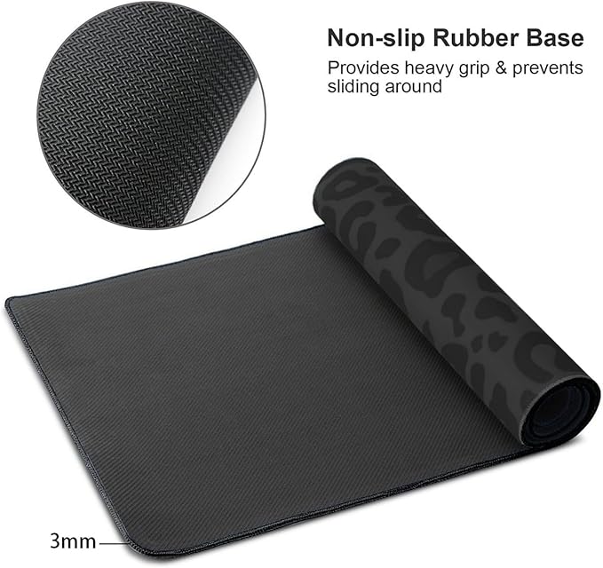 Black Leopard Print Mouse Pads XXL Extended Mousepad with Stitched Edges Non-Slip Rubber Base Computer Keyboard Pad Desk Mat for Home Office Desk Decor, 35.4" X 15.7"