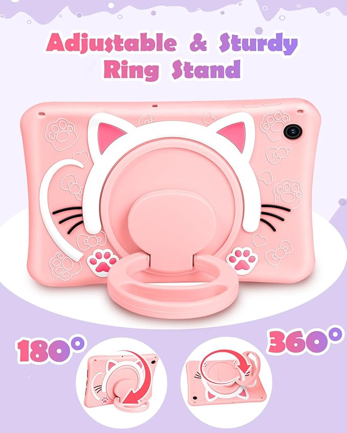 Wazzasoft for Samsung Galaxy Tab A9 Plus Case 11” Girls Cute Cat Kawaii Cover Girly 3D Cartoon Women Kitten with Rotating Handle Stand & Strap Soft Silicon Funda for Samsung A9 Plus Tablet Case