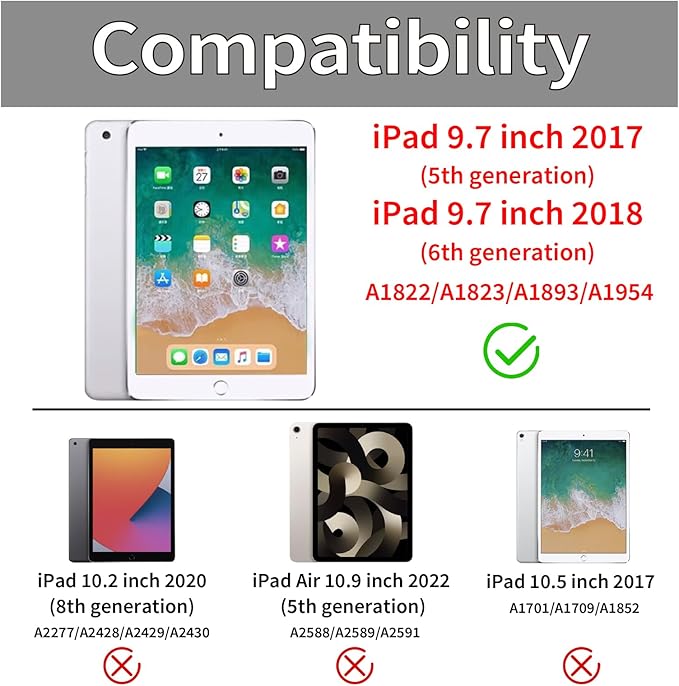 Lovmooful Compatible for iPad 5/6 (9.7-Inch,2018/2017 Model,6th/5th Generation) Case with Pencil Holder Cute Striped with Aesthetic Design Soft TPU Trifold Stand Protective-Dark Green