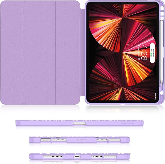 Soke for iPad Pro 11 Case (M2) 2022/2021/2020 with Pencil Holder - [Full Body Protection + Apple Pencil Charging + Auto Wake/Sleep], Soft TPU Back Cover for 2022 iPad Pro 11 inch(Book Lilac)