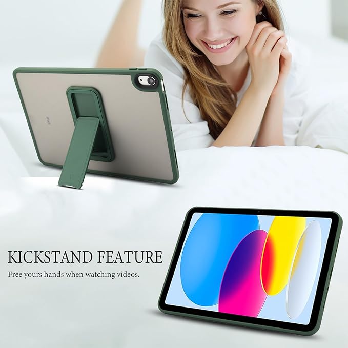Shockproof Case for iPad (A16) 11th/10th Generation 10.9 inch 2025/2022, Kickstand Slim Fit Rugged Bumper Lightweight Anti-Scratch Bumper Case Cover for iPad 11th/10th Gen, Green