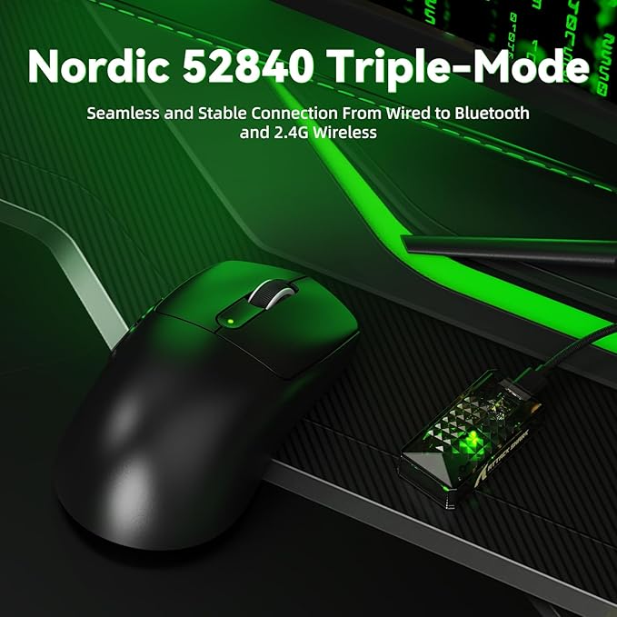 ATTACK SHARK V5 Wireless Gaming Mouse with 42000 DPI -PAW3950 MAX Sensor -55g Ultra-Lightweight-Nordic 52840 MCU,Wired/BT/2.4GHz Wirelss Programmable Mouse for PC/Mac (Black)