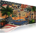 Extra Large Gaming Mouse Pad (31.5" x 11.8") – Celebration of Historic Route 66 & Retro Cars Motorcycle on a Map Road Trip Vintage Americana, XXL Desk Mat with Durable Stitched Edges