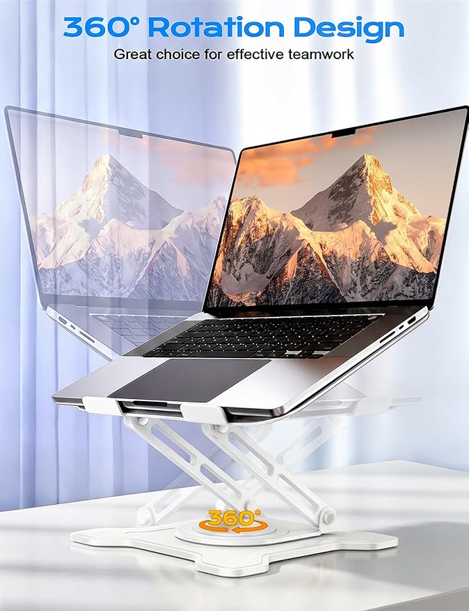 JCZT Adjustable Laptop Stand, 360° Rotating Base Ergonomic Computer Stand, Foldable Laptop Stand for Desk for Office Home Fits Compatible with MacBook Pro Air (10-16") - White