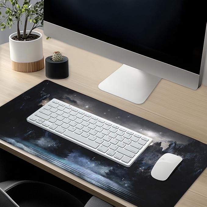 Forest Extra Large Black Gaming Mouse Pad Non-Slip Rubber Giant Mountain Mousepad 31.5x11.8in with Stitched Edge Waterproof Keyboard Pads Computer Desk Laptop Mat for Work Game Office Home