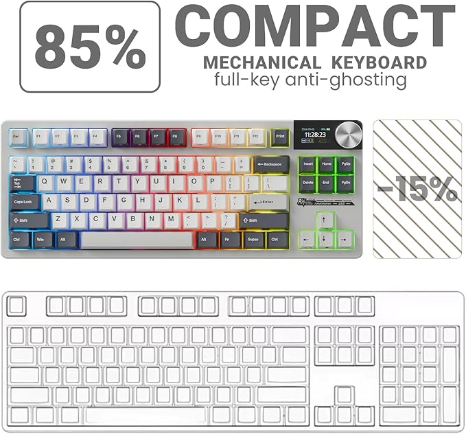 RK ROYAL KLUDGE S85 Wireless Mechanical Keyboard, TKL Keyboard with Display & Ratchet Knob, Triple-Mode Bluetooth/2.4GHz/USB-C, Custom Linear Silent Switches, 7200mAh Battery, Hot Swappable, 85 Keys