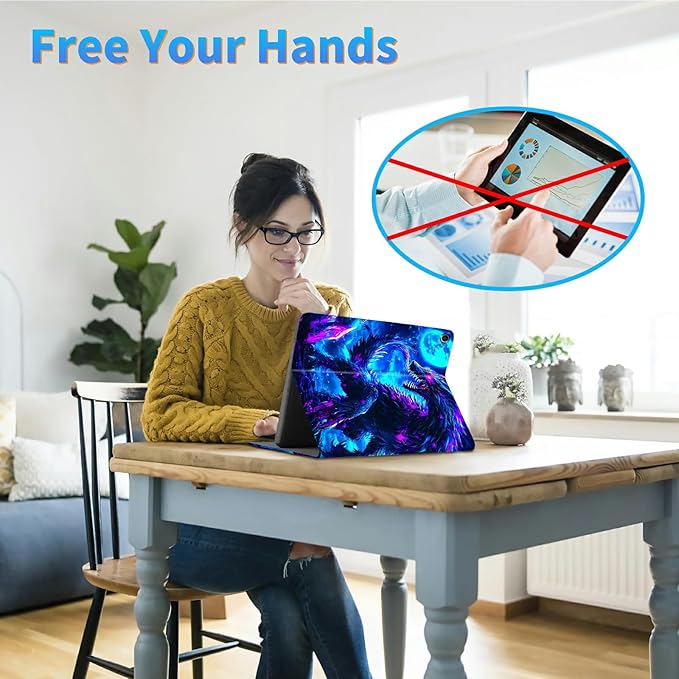 for Amazon Kindle Fire 7 (12th Generation, 2022 Release) 7" Tablet Case, Slim Kickstand Stand Leather Smart Cover with Auto Wake/Sleep, Blue Moon Dragon