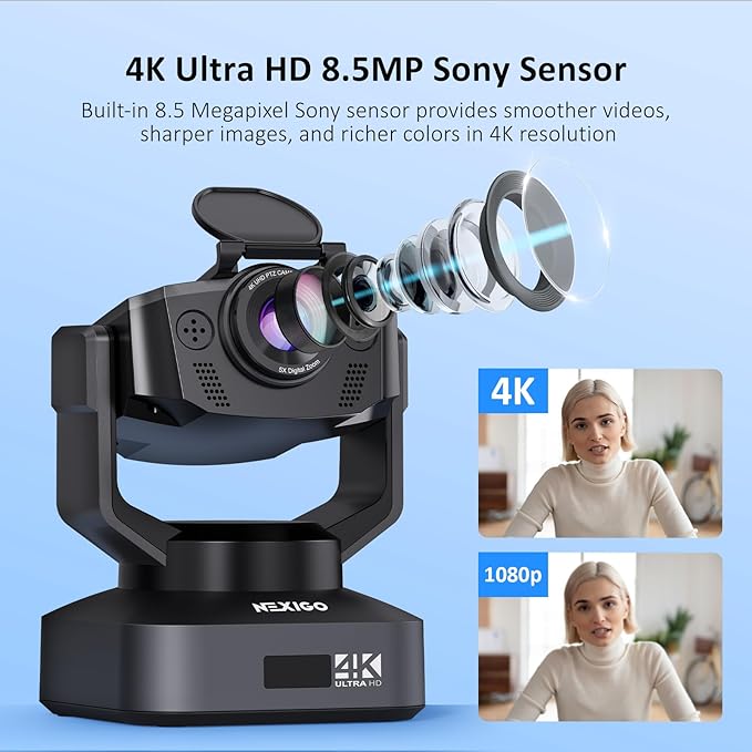 NexiGo Zoom Certified, N990 (Gen 2) 4K PTZ Webcam, Video Conference Camera System with 5X Digital Zoom, Sony_Starvis Sensor, Position Preset, Dual Stereo Mics, 3.5mm Audio Jacks for External Mics