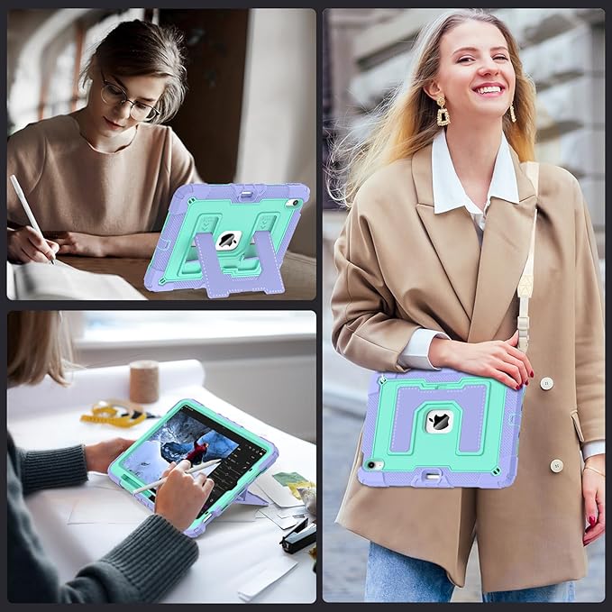 for iPad Air 11 Inch M4 (2026) /M3 (2025) /M3 (2025) /M2 (2024) iPad Air 5th/4th Generation Case 10.9 Inch,Military Grade Shockproof iPad Case Air 11 Inch with Pencil Holder, Purple Green