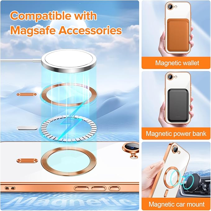 Hython Magnetic Clear for iPhone 17e Case with Camera Lens Protector [Compatible with MagSafe] Luxury Plating Edge Slim Soft TPU Cover Protective Phone Case for iPhone 17e 6.1", Orange
