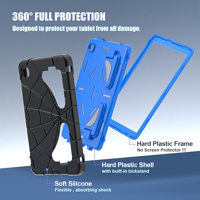 AKABEILA Compatible with Samsung Galaxy Tab A7 Lite 8.7 inch T225/T220(2021) Tablet Case，Lightweight Shockproof Rugged Protective Cover with Kickstand for Kids Children Boys Babies Black Blue