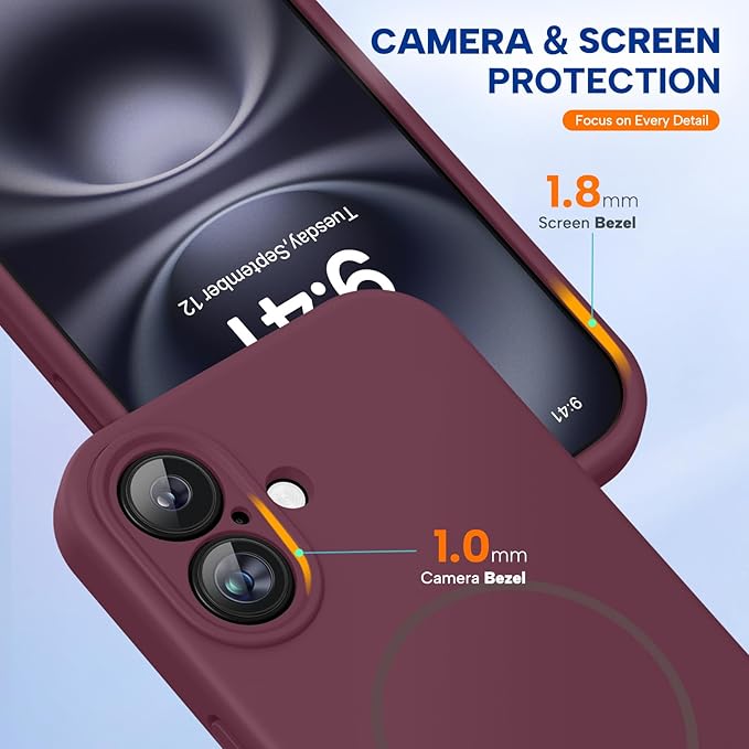 Miracase Magnetic for iPhone 16 Plus Case, [Soft Anti-Scratch Microfiber Lining], Magnetic for MagSafe, Liquid Silicone Shockproof Drop Protection Phone Case for 16 Plus,Wine Red