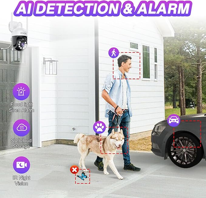 CKK [5G/2.4G WiFi, Upgrading 3K] 2Pcs Wireless Outdoor Security, CCTV PTZ Cameras with 5G/2.4G WiFi,3K 10-Channel NVR,Floodlights,Siren, 2-Way Audio, Color Night Vision, 24/7 Surveillance