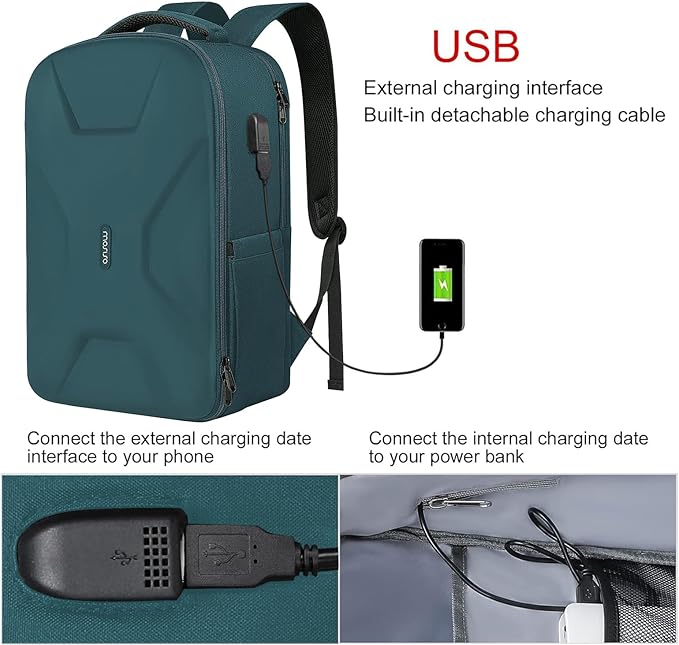 MOSISO 15.6-16 inch 35L Laptop Backpack with USB Charging Port for Women Men, Waterproof Hardshell Travel Business Computer Bag, Anti-Theft Daypack with Luggage Strap, Teal Green
