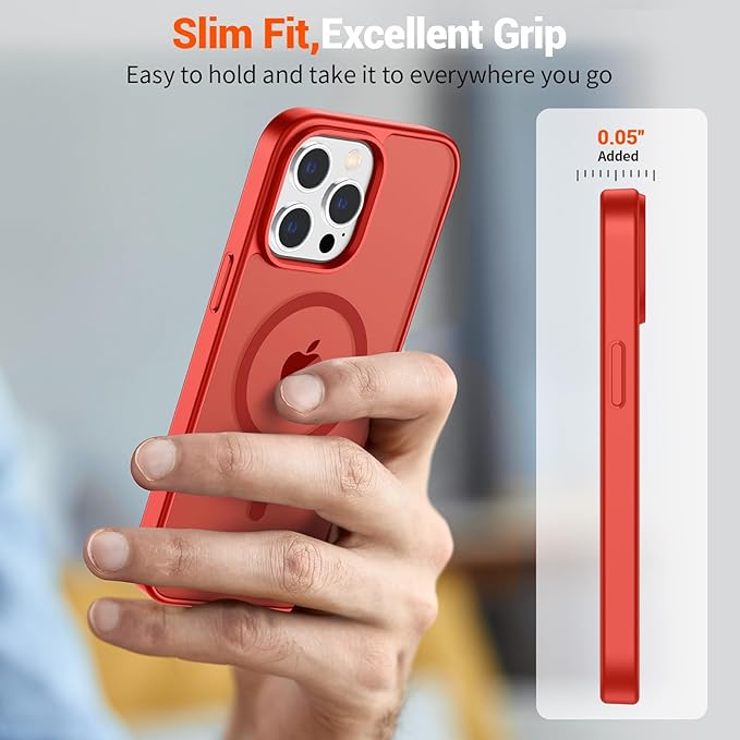 SUPFINE Magnetic for iPhone 13 Pro Case (Compatible with MagSafe) (Military Grade Drop Protection) Translucent Matte Shockproof with Anti-Fingerprint Phone Case,Red