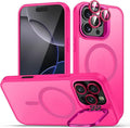 TOBOVON for iPhone 16 Pro Max Case, Compatible with MagSafe, Built-in Camera Ring Stand, with Individual Camera Cover, Translucent Matte Military-Grade Drop Protection Magnetic Case, Hot Pink