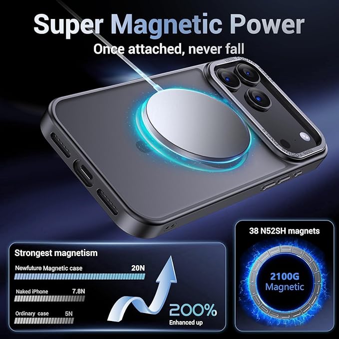 Newfuture Magnetic for iPhone 17 Pro Max Case [Compatible with Magsafe] [Military Grade Drop Protection] Translucent Matte Anti-Scratch Shockproof Protective Phone Cover 6.9 Inch, Frosted Black