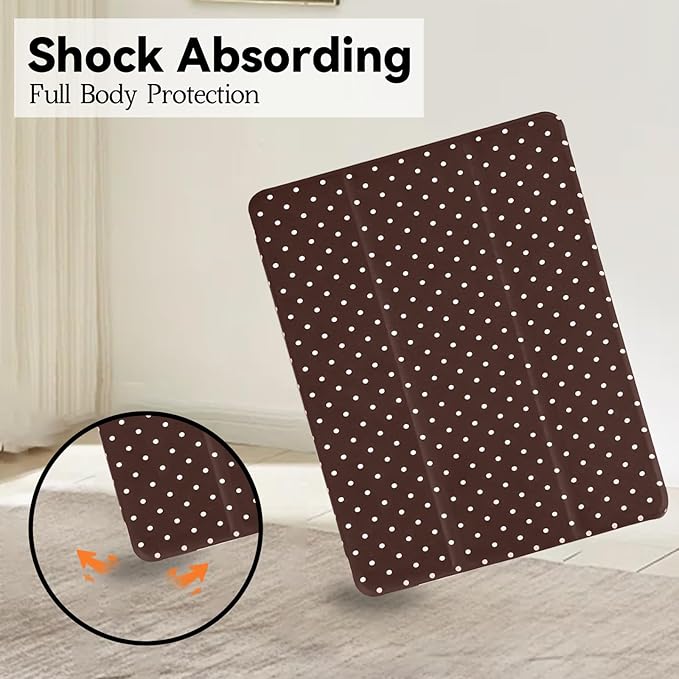 Lovmooful Compatible for iPad 5/6 (9.7-Inch,2018/2017 Model,6th/5th Generation) Case with Pencil Holder Cute Polka Dot with Aesthetic Design Soft TPU Trifold Stand Protective-Brown