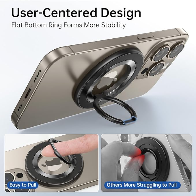 SYNCWIRE Magnetic Phone Ring Holder for MagSafe, 360° Rotation Cell Phone Grip Stand Finger Ring Kickstand Two-Sided Magnet Compatible with iPhone 17 Pro Max 16 15 14 13 12 MagSafe Accessories
