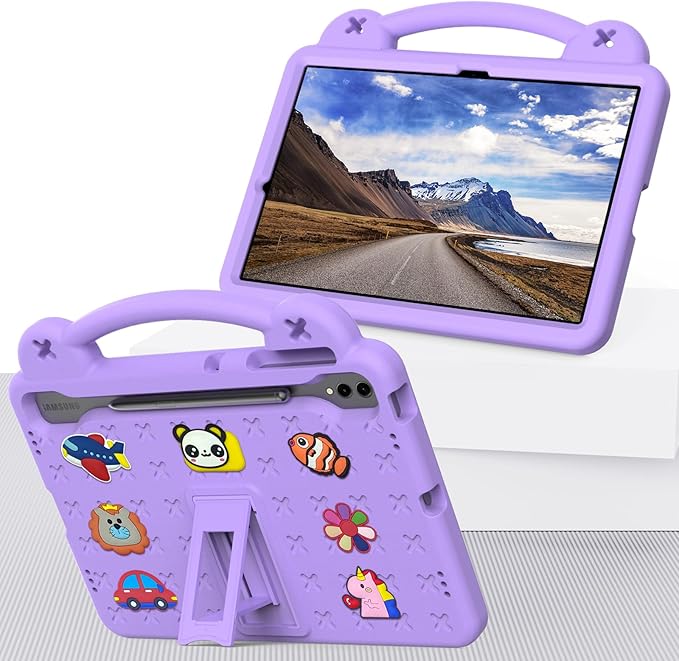 AKABEILA Compatible with Samsung Galaxy Tab S7 FE 12.4(2021)/Tab S7 Plus(2020)/Tab S8 Plus(2022) 12.4/Tab S9 Plus(2023) 12.4 Tablet Case, Shoulder Strap & Pen Tray for Girl Kid Gift Light Purple