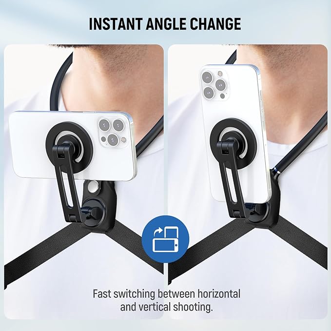 NEEWER Magnetic Neck Holder for Action Camera & Phone, Hands Free Neck Mount with Chest Strap Compatible with GoPro DJI Insta360 iPhone, Neck Phone Holder for POV Vlog Video Recording, GP26