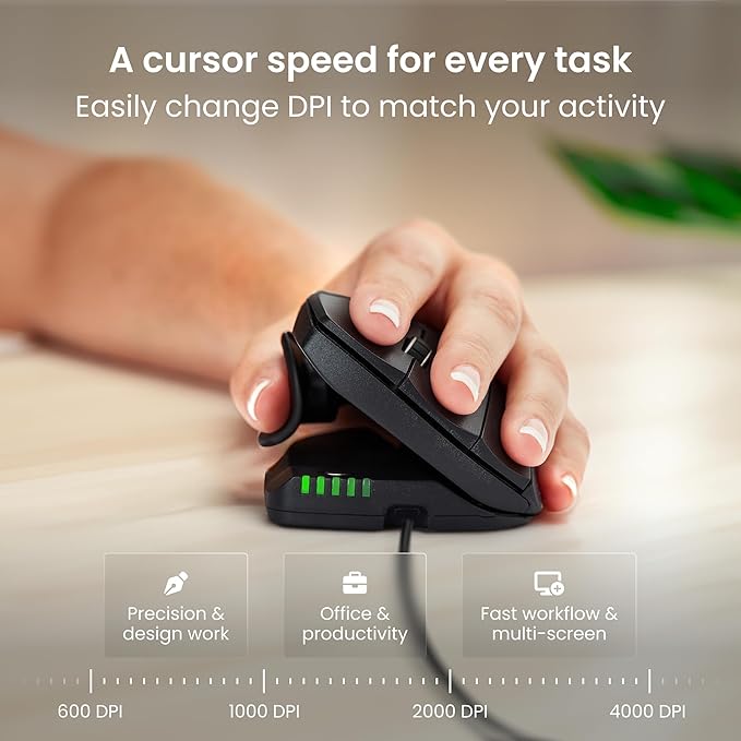Contour Unimouse Ergonomic Vertical Mouse Adjustable 35°-70° Tilt Angle, 6 Programmable Buttons for Productivity, Customizable Thumb Rest for Wrist Pain Relief | Plug & Play Mac/PC - Wired - Left